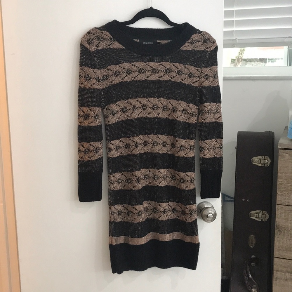 NWOT! MINKPINK Black & Gold Sweater Dress